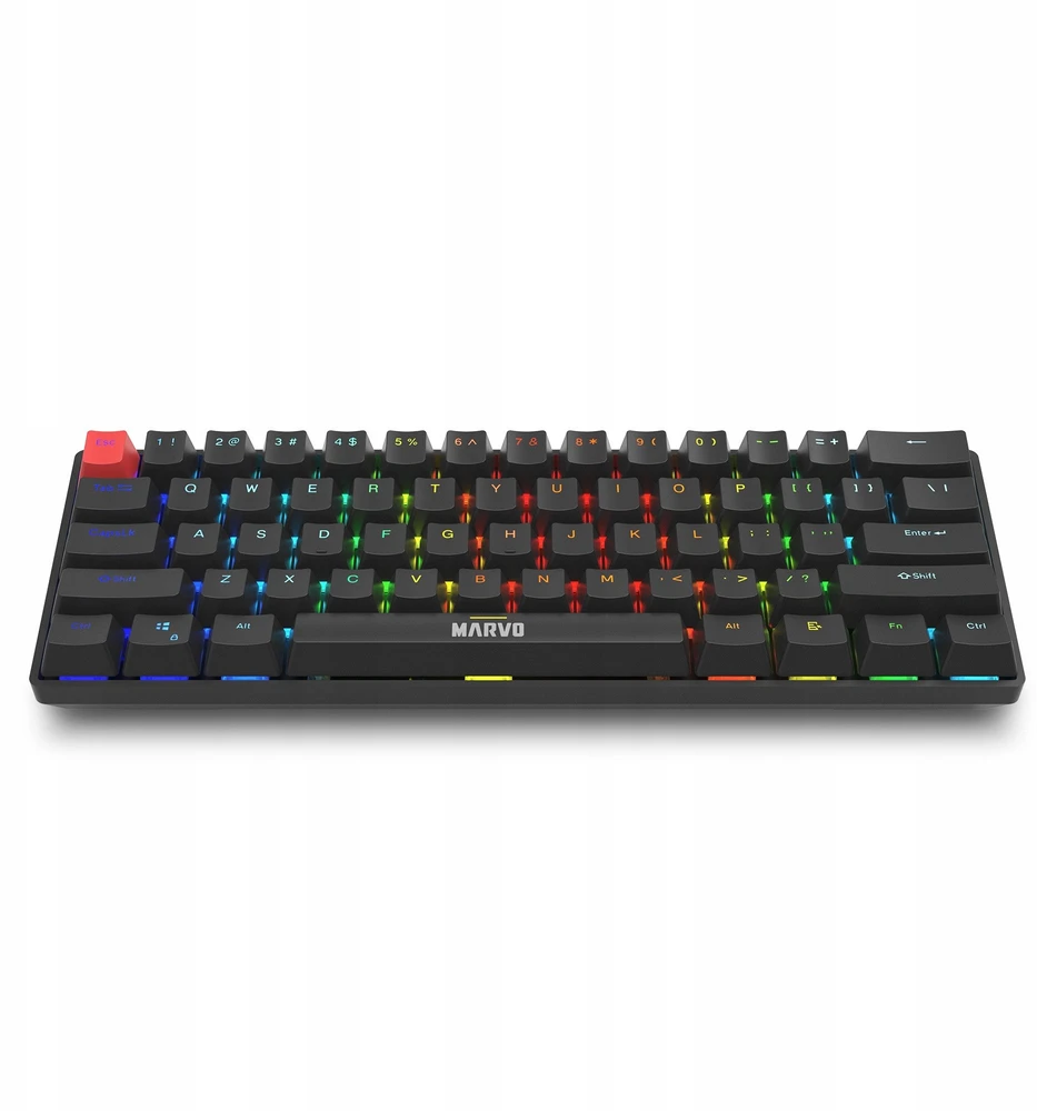MARVO KG933 Saber 61 Laidinė žaidimų klaviatūra | USB-C | BT | 2.4 G | Juoda, 60%