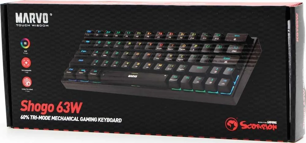 Marvo KG955W Shogo 63W belaidė žaidimų klaviatūra raudoni switchai juoda