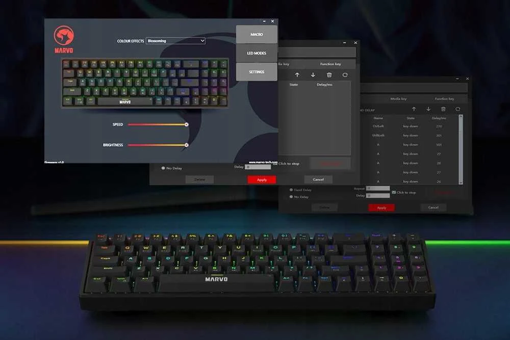 Marvo KG956W Shogo 78W belaidė žaidimų klaviatūra raudoni switchai juoda