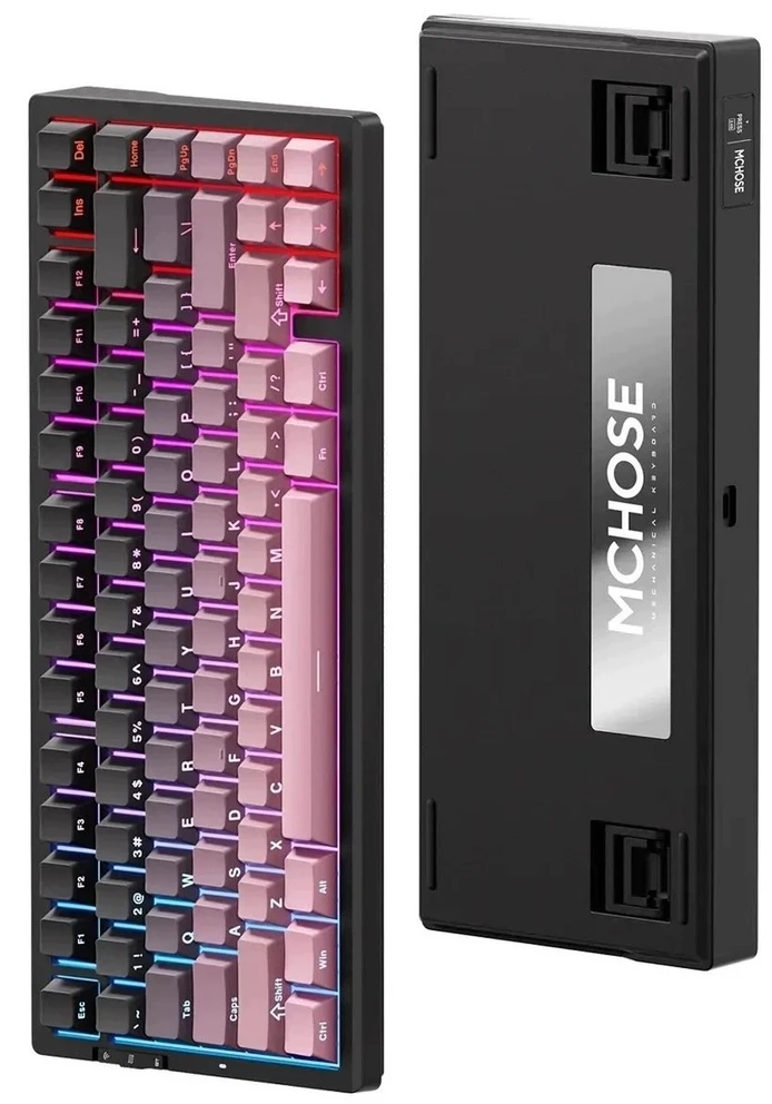 MCHOSE G75 belaidė mechaninė klaviatūra | US | Matcha Latte Switch V2 | 2.4GHz, BT | Juoda-rožinė