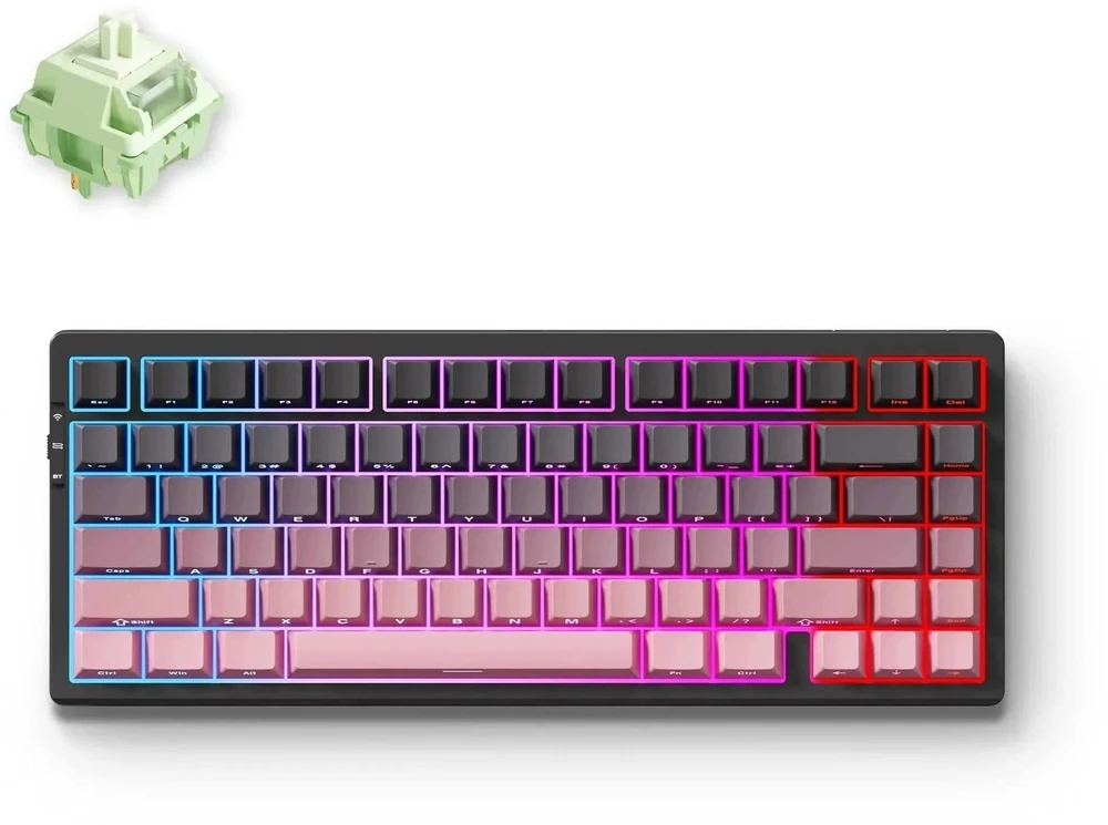 MCHOSE G75 belaidė mechaninė klaviatūra | US | Matcha Latte Switch V2 | 2.4GHz, BT | Juoda-rožinė