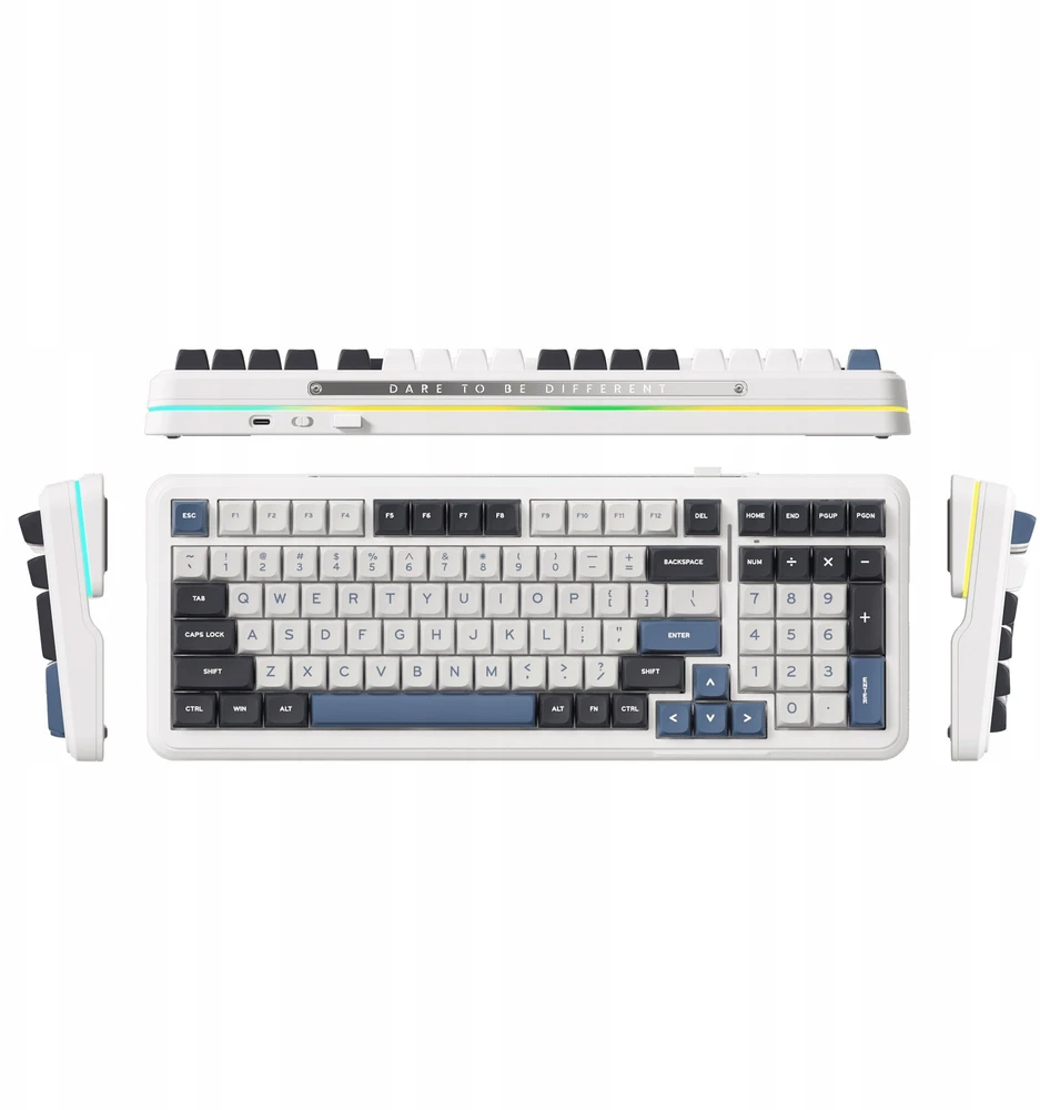 MCHOSE K99 belaidė mechaninė klaviatūra| US | Hyacinth Switch | 2.4GHz, BT | Balta-mėlyna