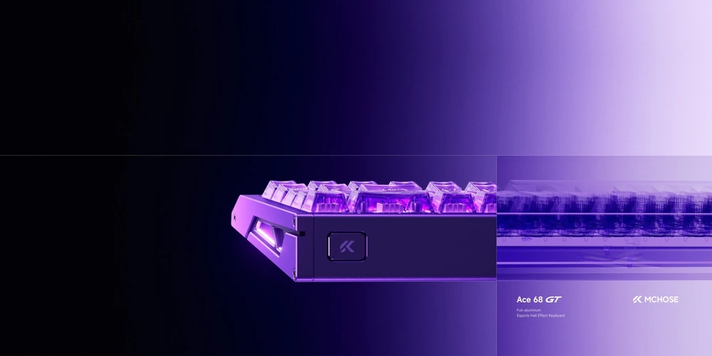 Klaviatūra žaidimams Mchose MC-Ace68GT-5 su laidu magnetyczna su pašvietimu violetinė