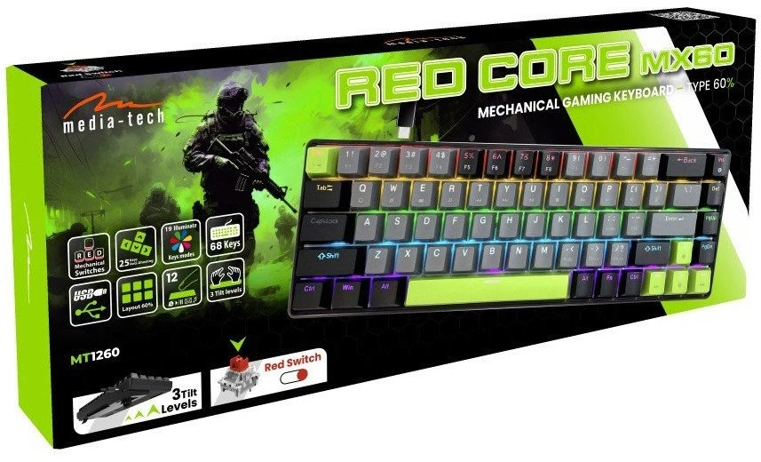 Media tech Mechaninė klaviatūra 60% Raudonas CORE MX60 MT1260