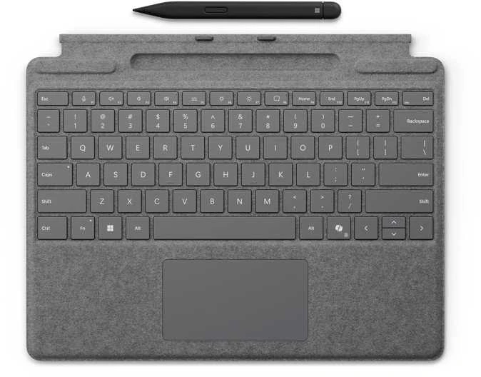Microsoft Surface Pro 8/9/X 13" dėklas su klaviatūra ir rašikliu, vokiečių k. (QWERTZ) išdėstymas, platinos spalvos