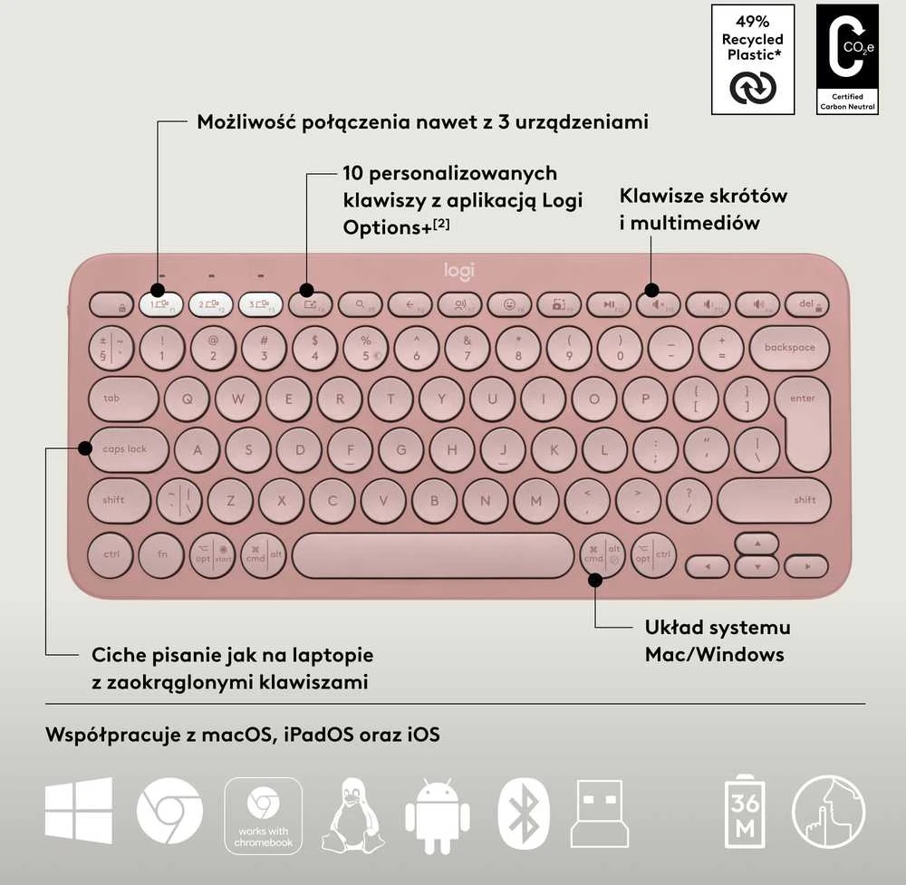 Klaviatūra ir pelė Logitech Pebble 2 Combo for Mac, rožinės spalvos