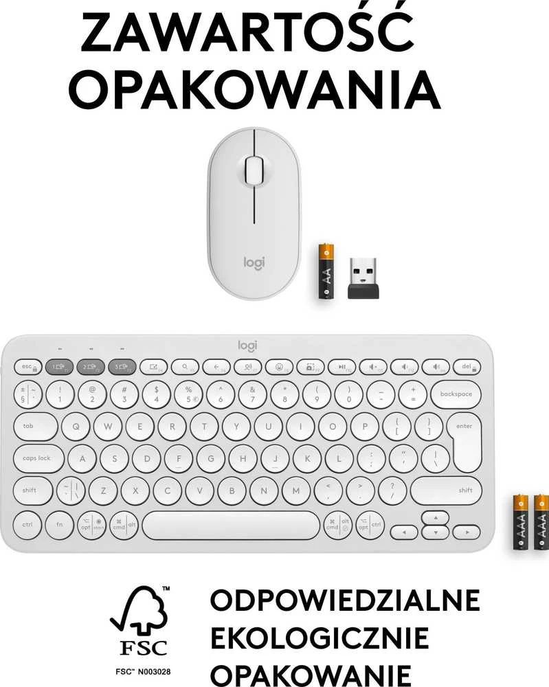 Klaviatūra ir pelė Logitech Pebble 2 Combo, baltos spalvos