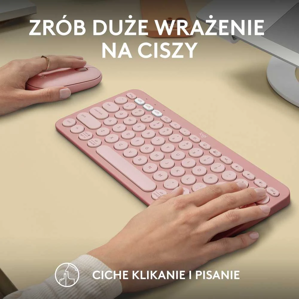 Klaviatūra ir pelė Logitech Pebble 2 Combo for Mac, rožinės spalvos