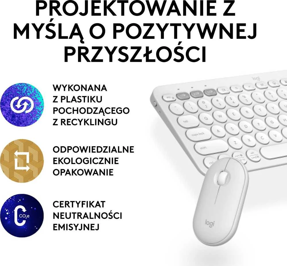Klaviatūra ir pelė Logitech Pebble 2 Combo, baltos spalvos
