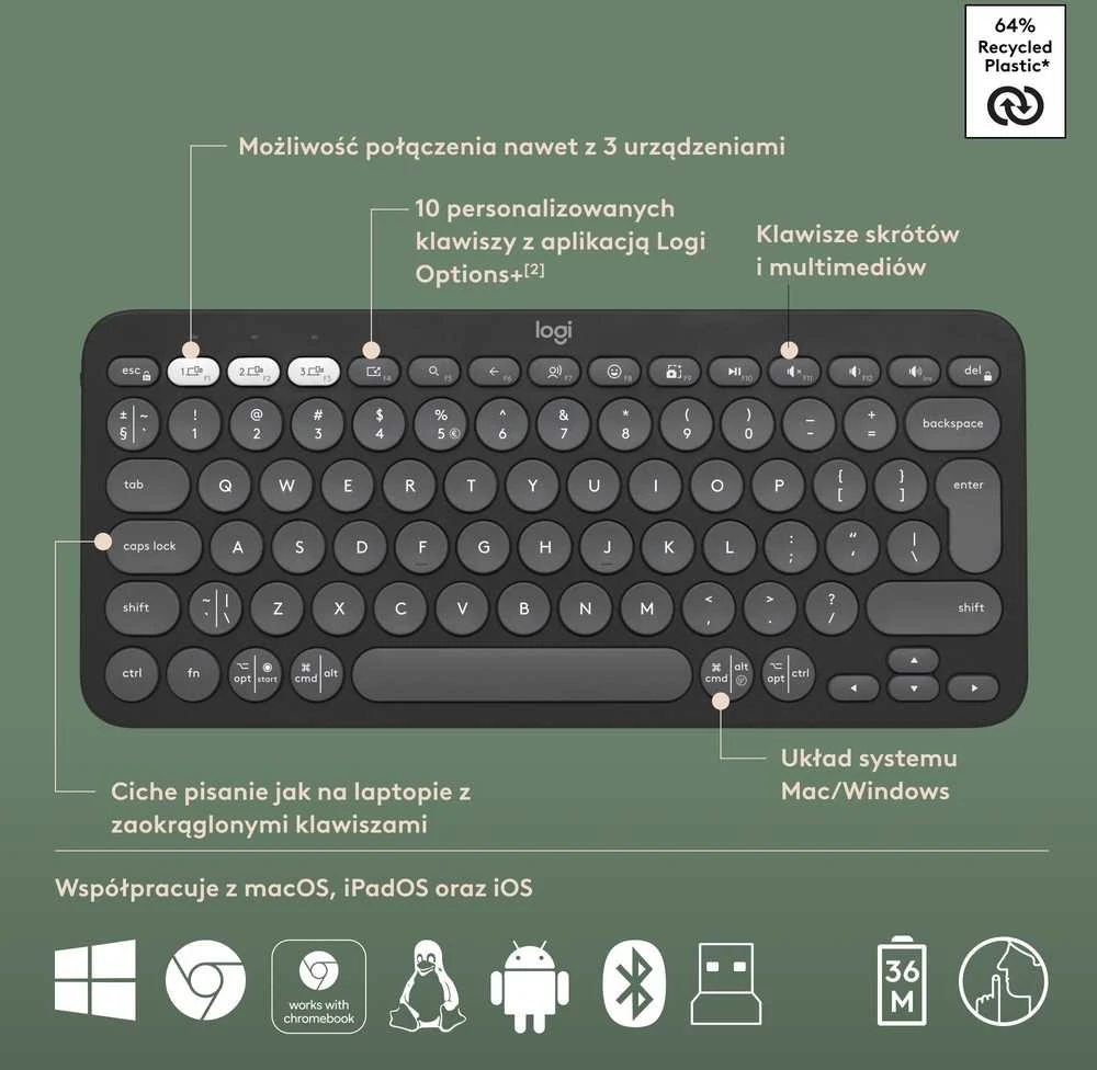 Klaviatūra ir pelė Logitech Pebble 2 Combo for Mac, grafito spalvos, US išdėstymas
