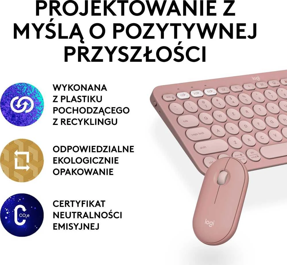 Klaviatūra ir pelė Logitech Pebble 2 Combo for Mac, rožinės spalvos