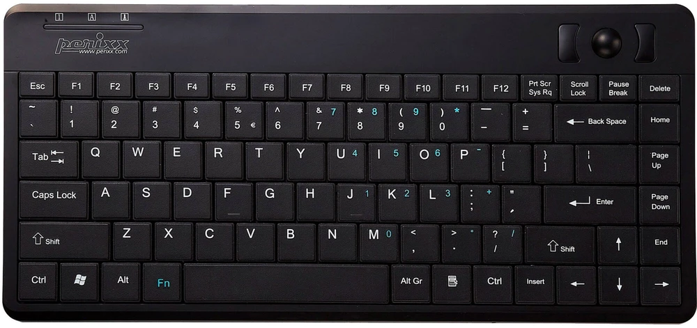 Klaviatūra Perixx PERIBOARD-505H Plus Mini USB Trackball Hub Juodas
