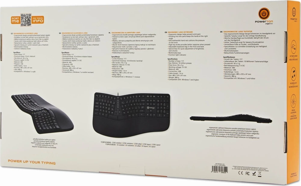 Powerton ERGO LANA ergonominė klaviatūra su laidine (USB) CZ/SK, pele