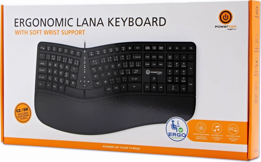 Powerton ERGO LANA ergonominė klaviatūra su laidine (USB) CZ/SK, pele