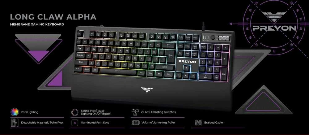 PREYON Long Claw Alpha laidinė membraninė klaviatūra (US)