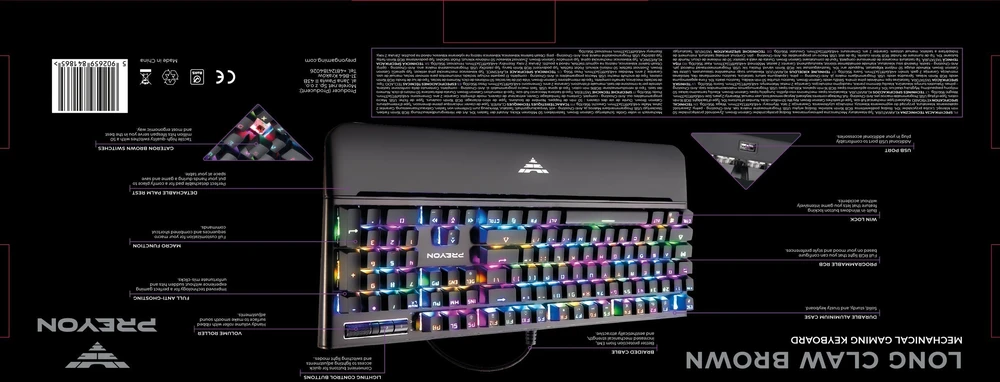 PREYON Long Claw Brown laidinė mechaninė klaviatūra (US, Gateron Brown)