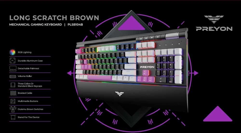 Klaviatūra PREYON Long Scratch Brown Outemu Brown (PLSB104B)