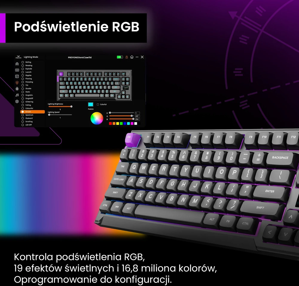 Klaviatūra PREYON Silent claw red Gateron Raudona Pro (PSCR105B)