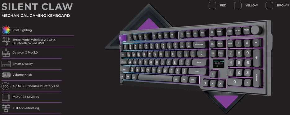 Klaviatūra PREYON Silent claw red Gateron Raudona Pro (PSCR105B)