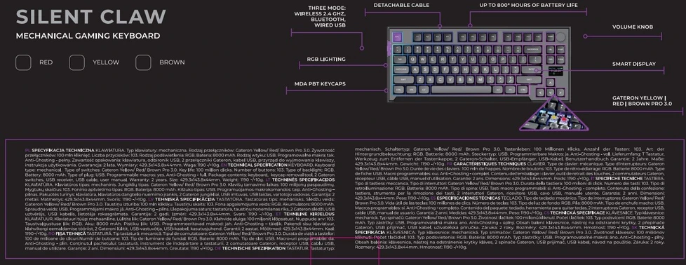 Klaviatūra PREYON Silent claw ruda Gateron Brown Pro (PSCB105B)