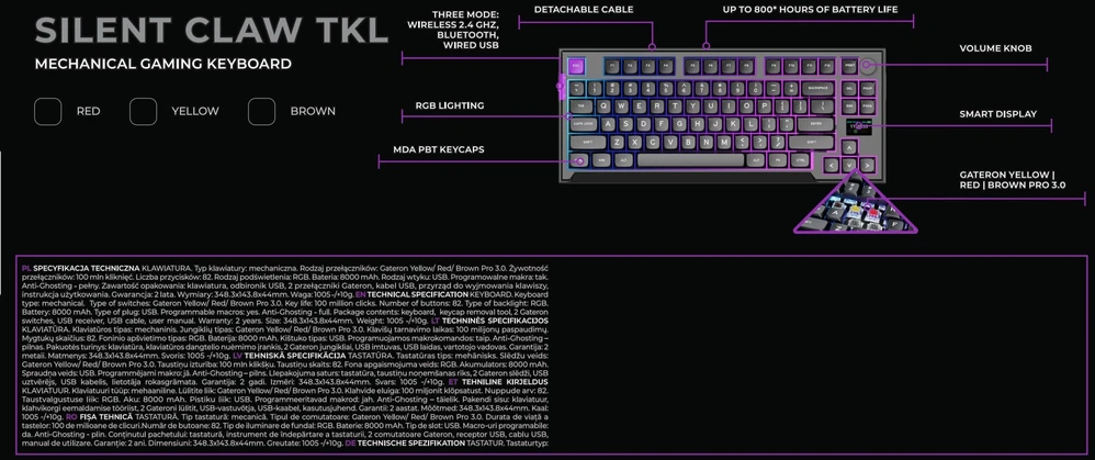 Klaviatūra PREYON Silent claw TKL raudona Gateron Raudona Pro (PSCTR85B)