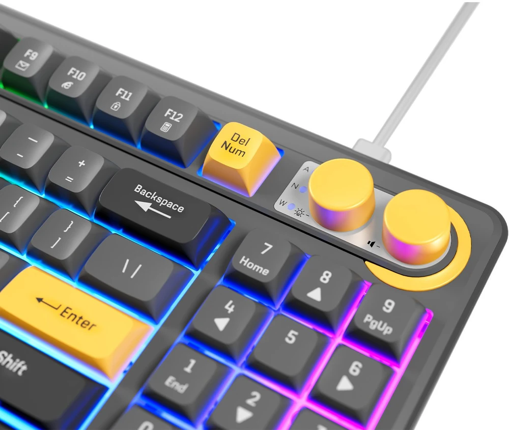 Klaviatūra žaidimams Rampage Cyclone Knob su laidu membraninė su pašvietimu juoda