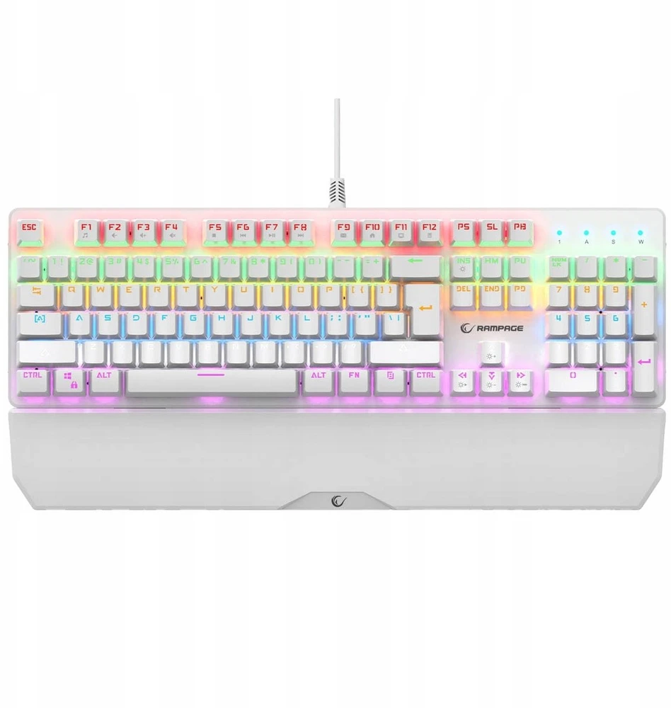 Žaidimų klaviatūra Rampage KB-R86 UMBRA. Balta. USB. RGB Rainbow pašvietimas. mėlyni mygtukai. mechaninė