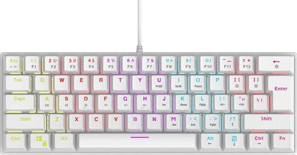 Mėlyna Klaviatūra žaidimams Rampage PLOWERK60 RMP Mėlyna su laidu mechaninė su pašvietimu balta