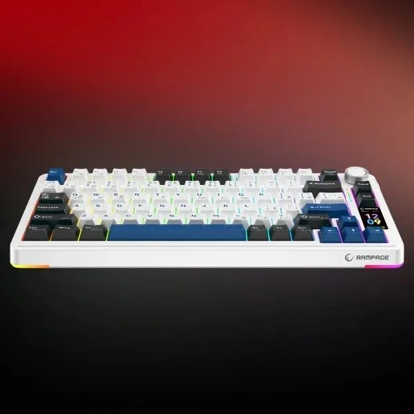 Klaviatūra žaidimams Rampage Quell Pro Leobog Star Vector belaidė mechaninė su pašvietimu balta
