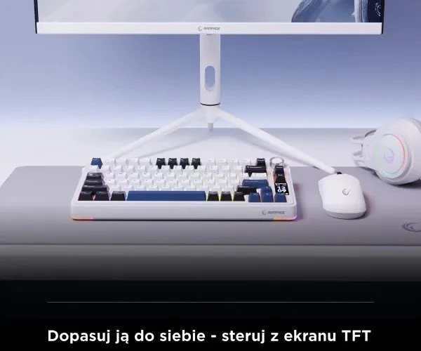 Klaviatūra žaidimams Rampage Quell Pro Leobog Star Vector belaidė mechaninė su pašvietimu balta