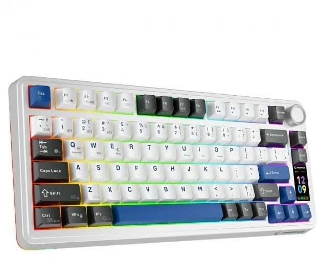 Klaviatūra žaidimams Rampage Quell Pro Leobog Star Vector belaidė mechaninė su pašvietimu balta