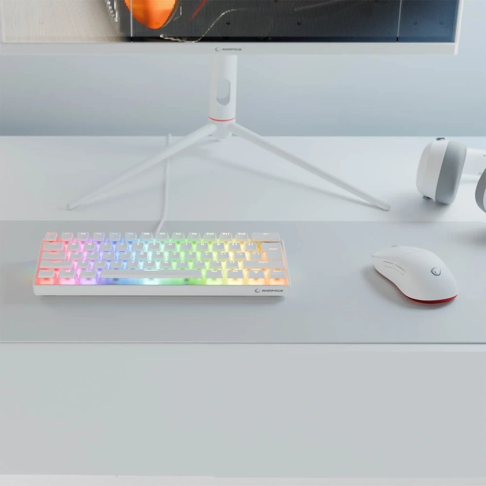 Mėlyna Klaviatūra žaidimams Rampage Radiant K11 60% RGB Mėlyna Switch su laidu mechaninė podświetlanabiała