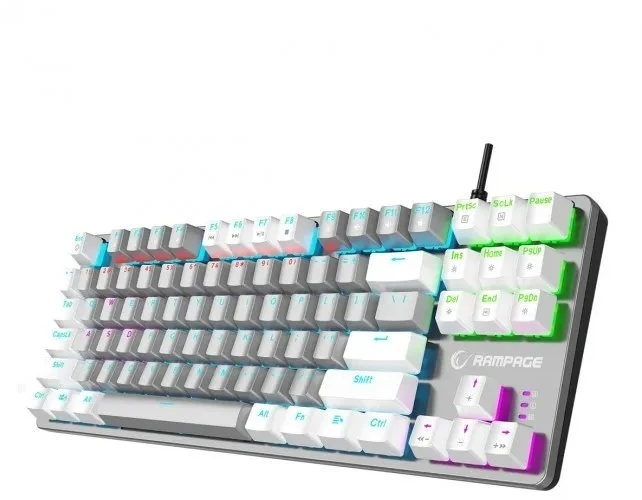 Mėlyna Klaviatūra žaidimams Rampage Snug Mėlyna su laidu mechaninė su pašvietimu balta ir-pilka