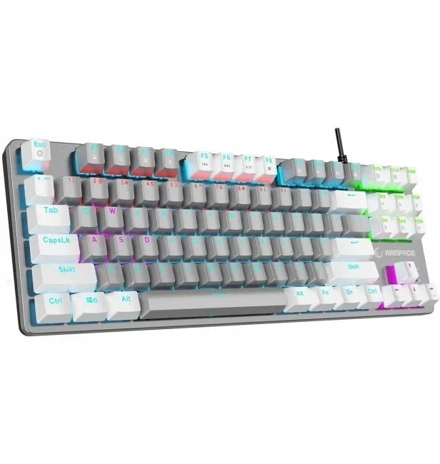 Mėlyna Klaviatūra žaidimams Rampage Snug Mėlyna su laidu mechaninė su pašvietimu balta ir-pilka