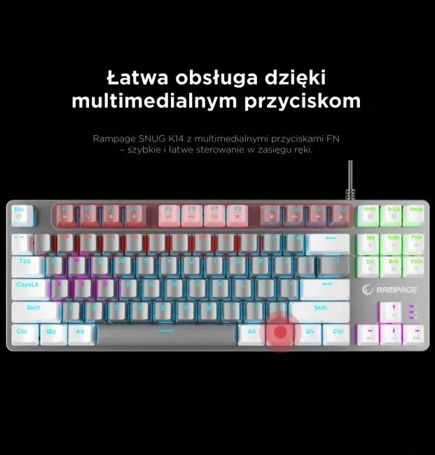 Mėlyna Klaviatūra žaidimams Rampage Snug Mėlyna su laidu mechaninė su pašvietimu balta ir-pilka