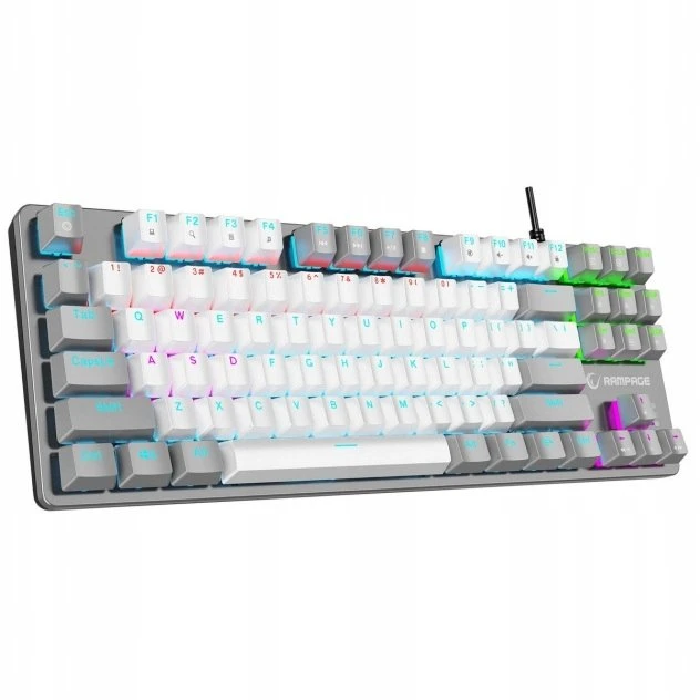 Klaviatūra žaidimams Rampage Snug KRGD Raudona Switch su laidu mechaninė su pašvietimu balta ir-pilka