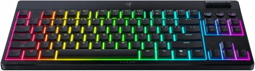 Razer | BlackWidow V4 žemo profilio be klavišų HyperSpeed | Klaviatūra | Belaidis | JAV | Bluetooth | Geltona jungikliai | Juodas