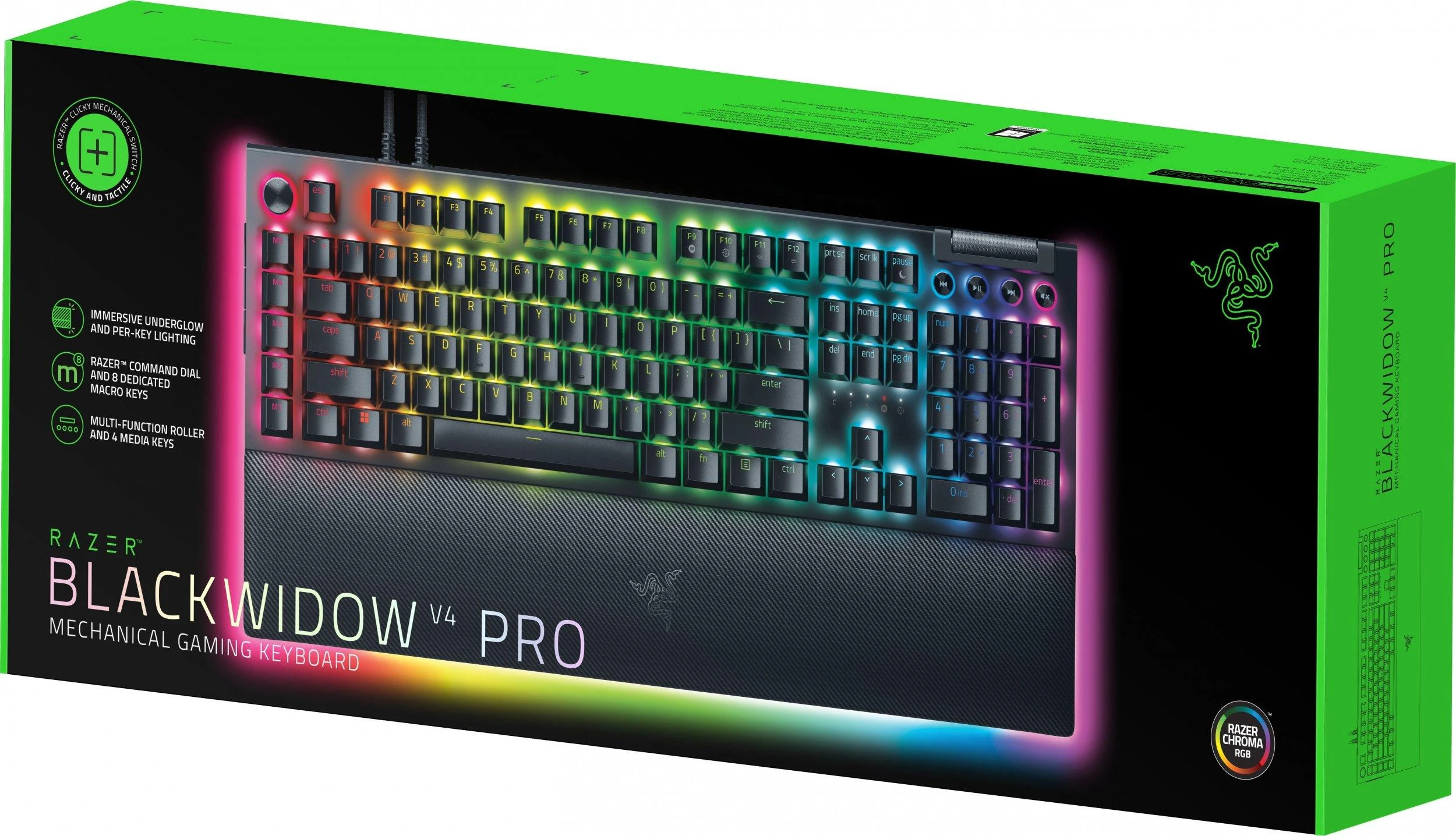 RAZER BlackWidow V4 Pro laidinė mechaninė klaviatūra (Žalias switch, US)