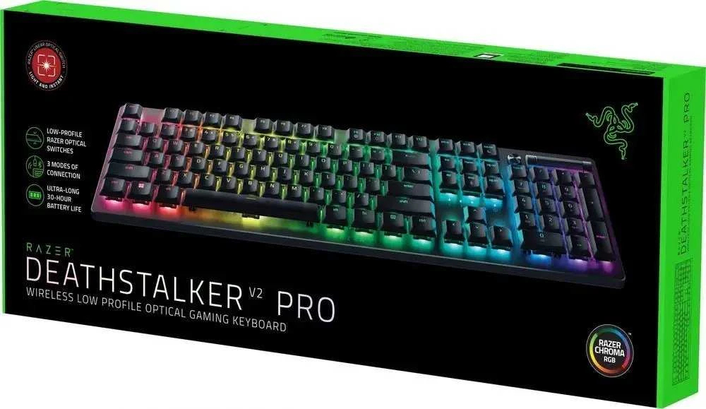 Razer | Klaviatūra žaidimams | Deathstalker V2 Pro | Klaviatūra žaidimams | Wireless | Bluetooth | RGB LED pašvietimas | Belaidė jungtis | US | Optical Switch | Juodas