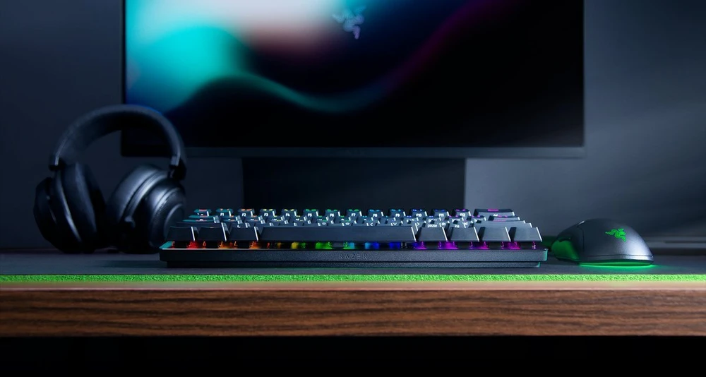 Razer Huntsman Mini Laidinė žaidimų klaviatūra RGB LED, USB, DE, Clicky Optical Violetinė Switch, Juoda