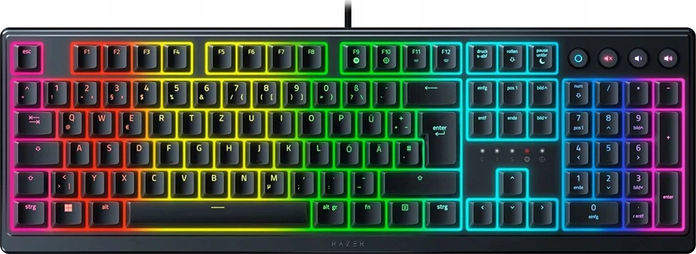 Klaviatūra „Razer Ornata V3“, mechamembraniniai jungikliai, 10 „Razer Chroma RGB“ apšvietimo zonų, 1000 Hz „Ultrapolling“, apšviesti klavišai, minkštas riešo atramos paviršius – vokiškas išdėstymas