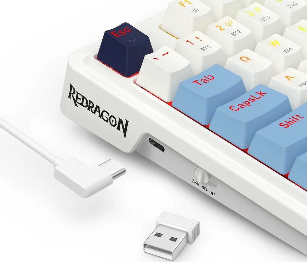Klaviatūra žaidimams Redragon K728 Leopard L belaidė mechaninė su pašvietimu balta