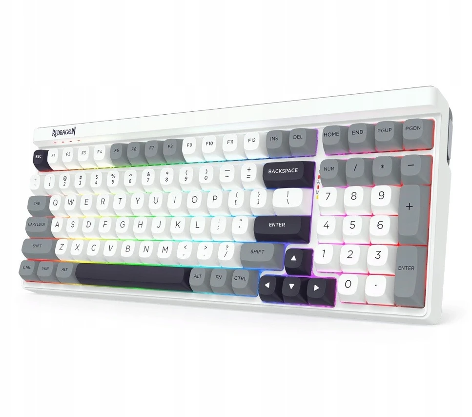 Klaviatūra žaidimams Redragon Garen Pro Manbo Linear Switch belaidė mechaninė su pašvietimu balta ir-pilka