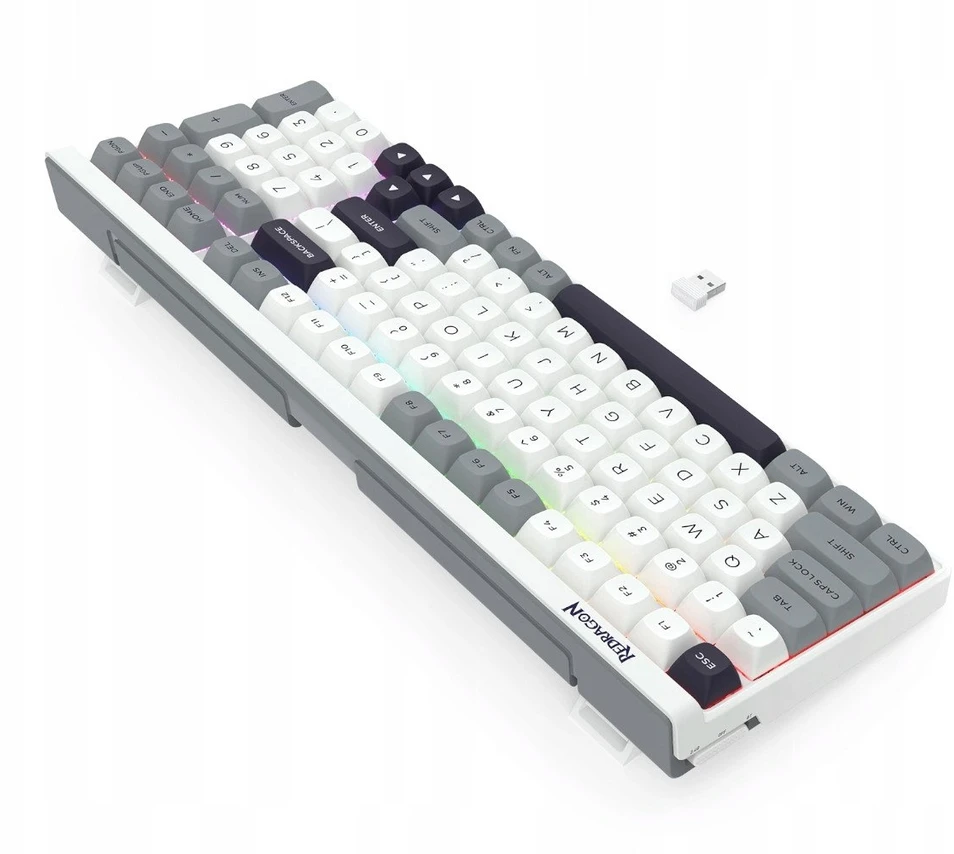 Klaviatūra žaidimams Redragon Garen Pro Manbo Linear Switch belaidė mechaninė su pašvietimu balta ir-pilka