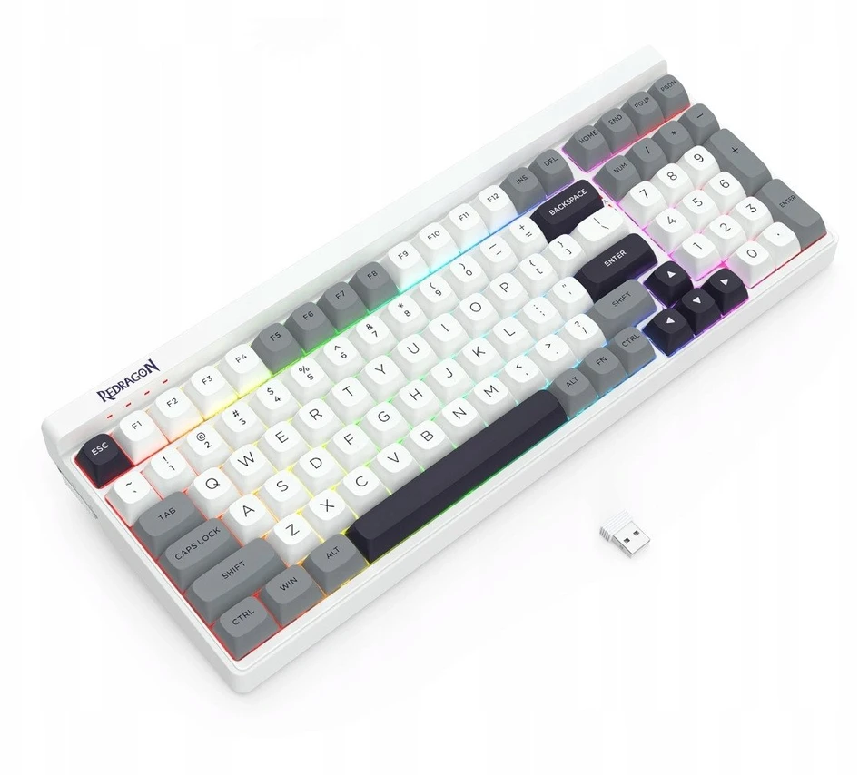 Klaviatūra žaidimams Redragon Garen Pro Manbo Linear Switch belaidė mechaninė su pašvietimu balta ir-pilka