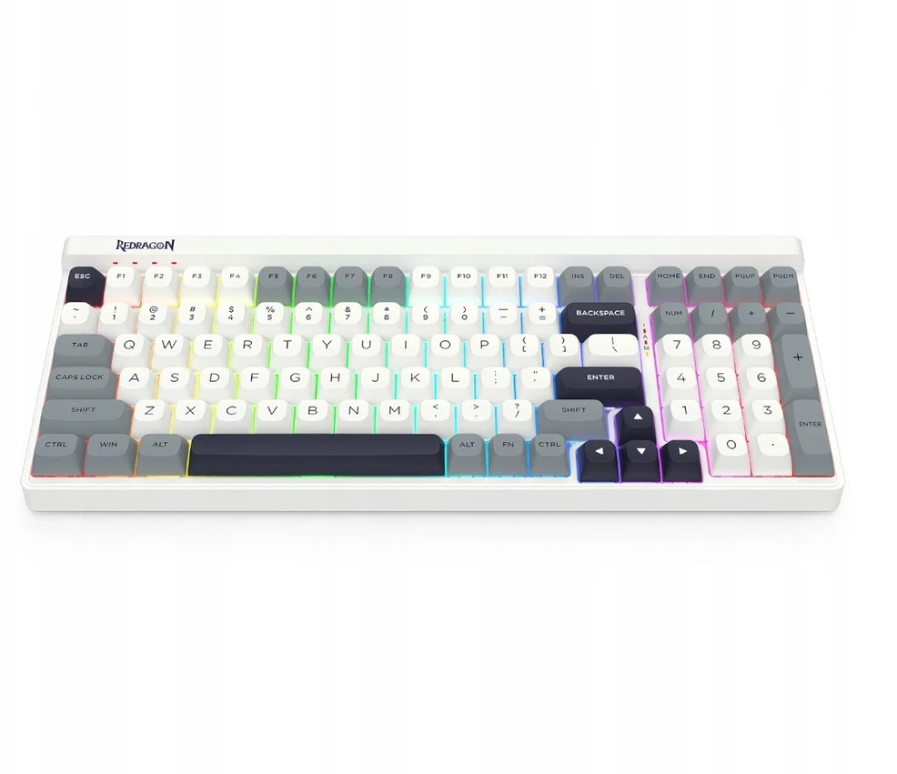 Klaviatūra žaidimams Redragon Garen Pro Manbo Linear Switch belaidė mechaninė su pašvietimu balta ir-pilka