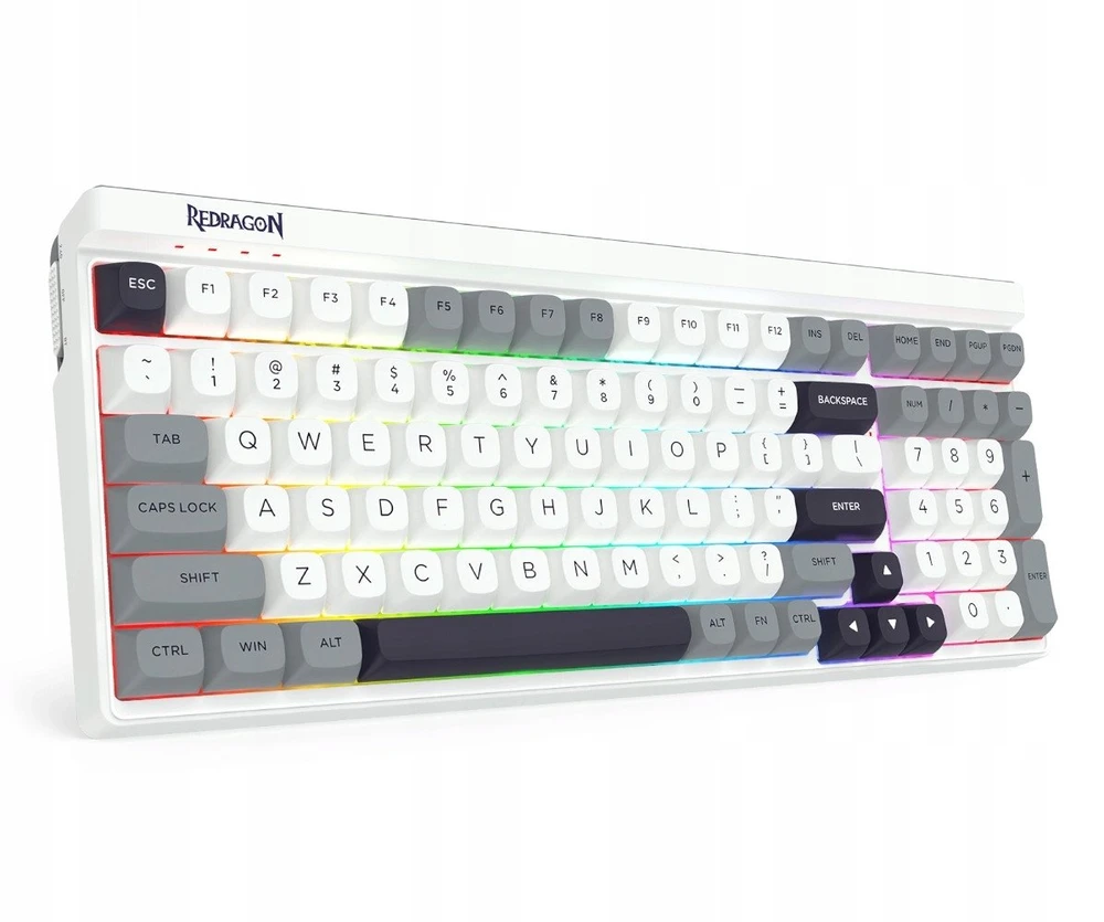 Klaviatūra žaidimams Redragon Garen Pro Manbo Linear Switch belaidė mechaninė su pašvietimu balta ir-pilka