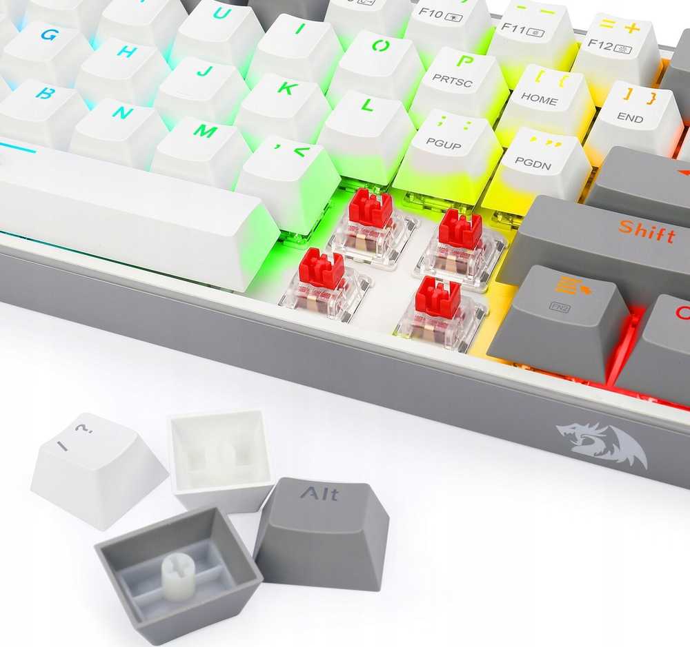 Klaviatūra žaidimams Redragon Fizz Pro K616 Redragon Mechaninė Raudona Switches belaidė mechaninė su pašvietimu balta ir-pilka
