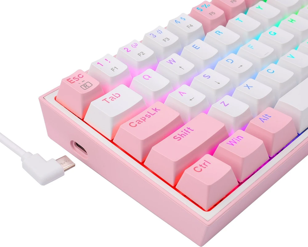 Klaviatūra žaidimams Redragon K617 Fizz RGB Redragon Mechaninė Raudona Switches su laidu mechaninė su pašvietimu balta