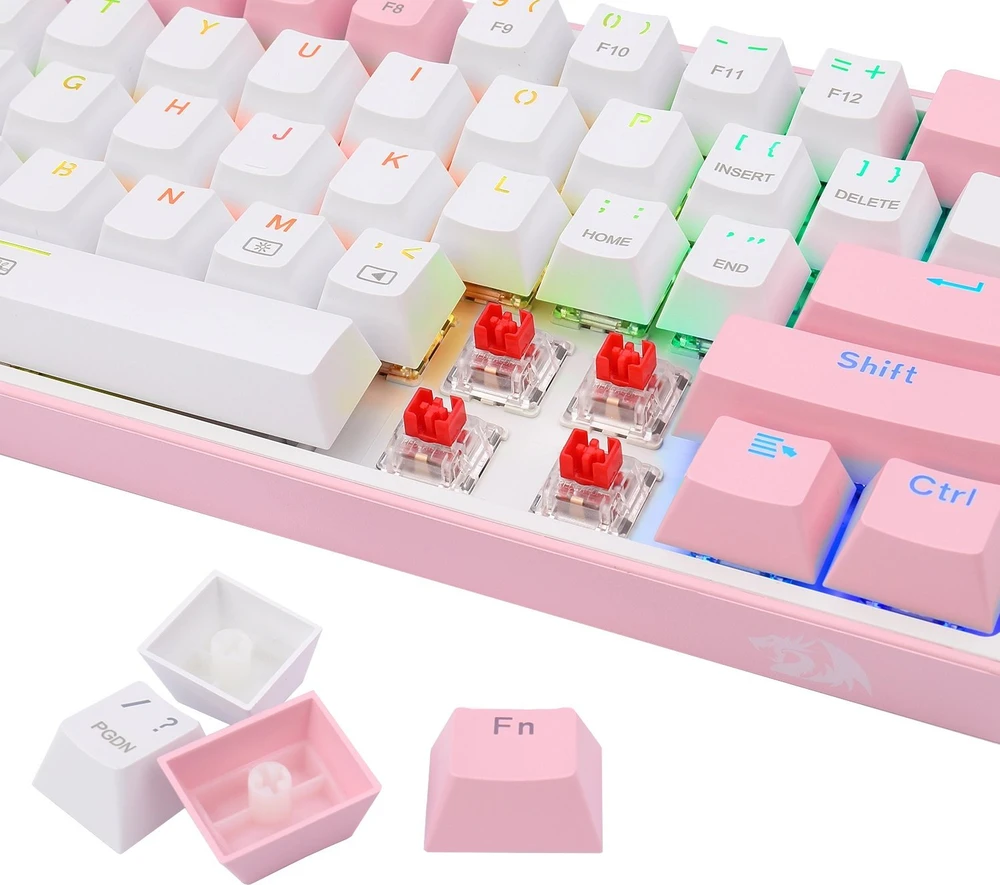 Klaviatūra žaidimams Redragon K617 Fizz RGB Redragon Mechaninė Raudona Switches su laidu mechaninė su pašvietimu balta